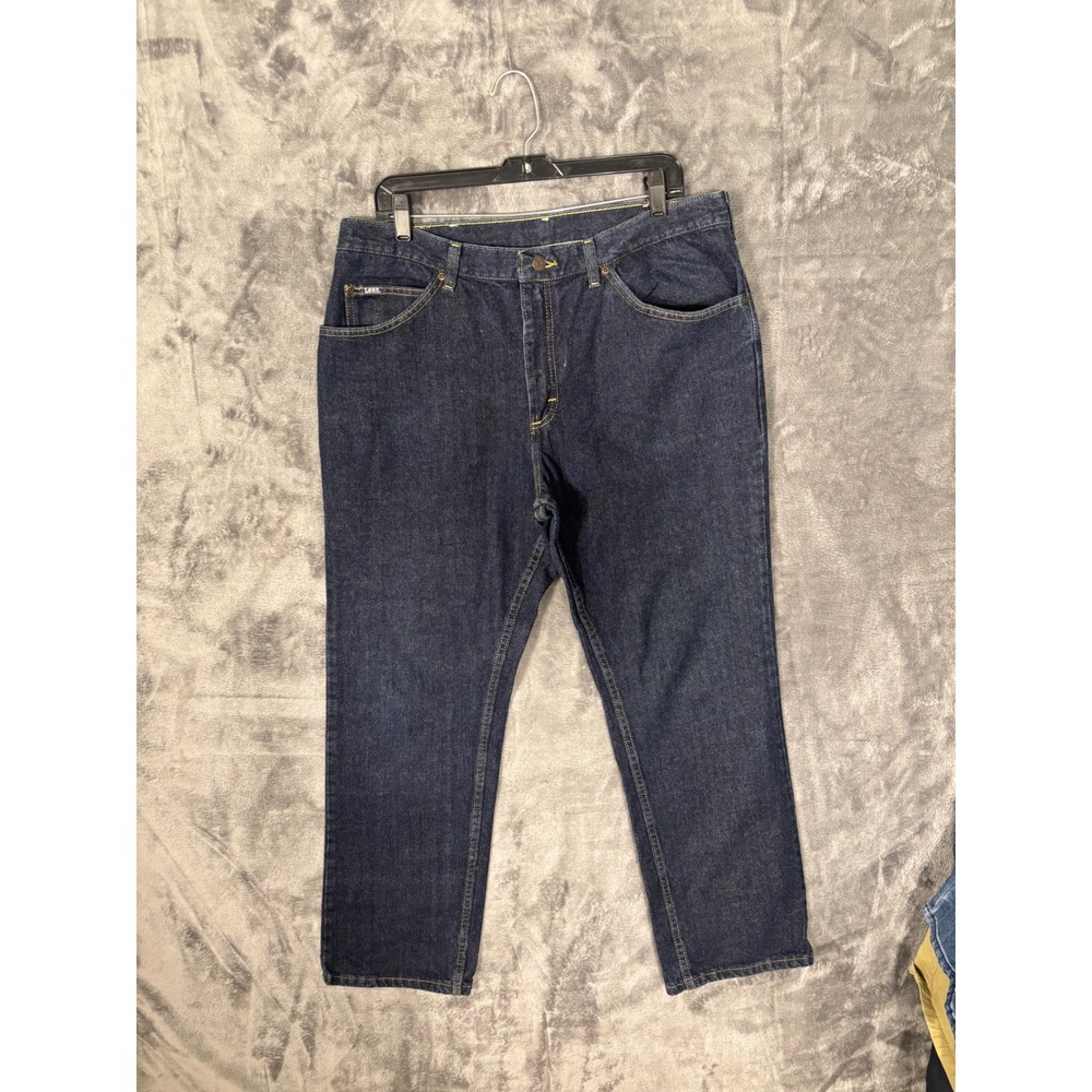Lee MR Mens Dark Wash Straight Leg Denim Jeans Blue Workwear 37x28